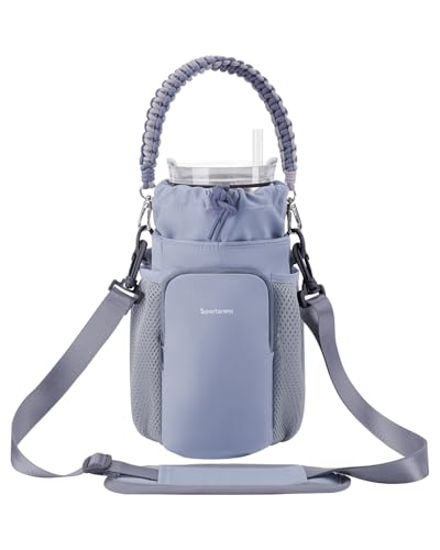sportsnew Large Water Bottle Bag for 32/40/64oz Cup & Tumbler,Crossbody Insulated Cup Sleeve Bottle Holder Carrier with Strap - color: Gray