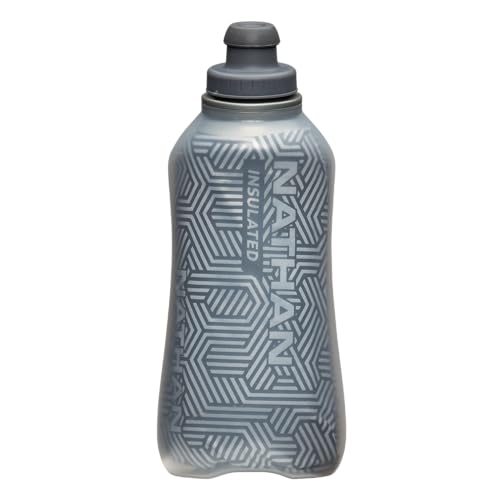 Nathan SpeedDraw 2 Insulated Handheld Running Water Bottle Flask – Double-Wall Insulation, Ergonomic Grip, Blast Valve Cap, Phone & Key Storage Pockets, Reflective Design - 18oz, Deep Blue - color: 18oz - Deep Blue