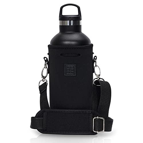 Made Easy Kit Neoprene Water Bottle Carrier Holder with Adjustable Shoulder Strap for Insulating & Carrying Water Container Canteen Flask Available in 5 Sizes (Black, L (32oz / 1.5L)) - color: Black, size: Large 32oz