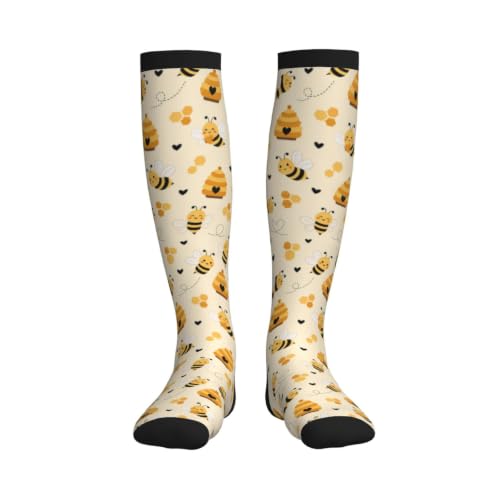 Tie Dye Compression Socks Knee High Support Socks For Women Men Running Athletic Hiking - color: Bee