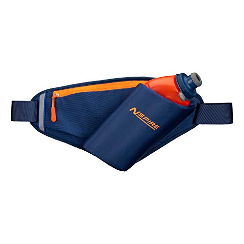 Nspire Hydration Waist Pack Bottle with 18oz Flask and Storage Area – Running, Hiking, Walking, Camping, Cycling, True Navy/Tigerlily