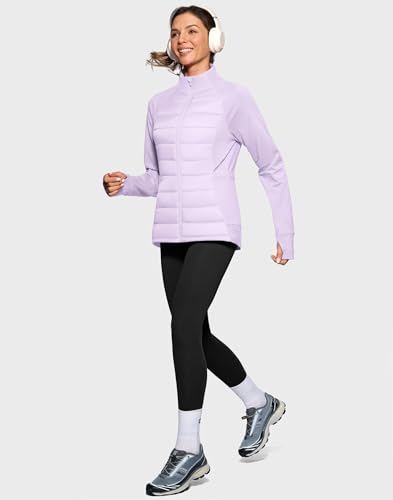 G Gradual Women's Running Fleece Lined Jackets 6 Pockets Lightweight Water Resistant Puffer Jacket for Hiking Travel - color: Purple Rose, size: X-Large