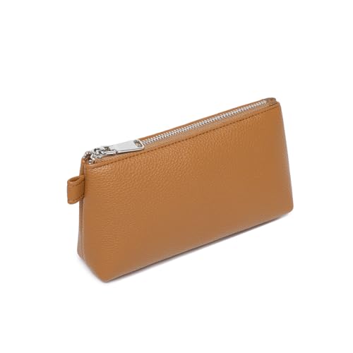 Small Makeup Bag for Purse, Leather Cosmetic (Ochre) - color: Ochre