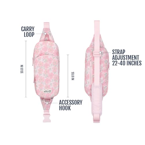 Ello Crossbody Sling Water Bottle Bag | Fits 24oz | Pockets, Adjustable Strap, Drawstring Fastener, Machine Washable - color: Petal Cascade