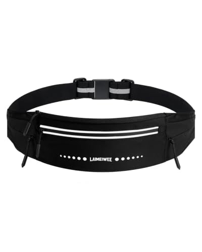 Lightweight Running Belt, Water-Resistant Waist Pack for Women & Men, 4-Zone Organization Fits Up to 7" Phone, Reflective Strips Design for Marathon Training, Jogging, Hiking, Commuting - color: Black