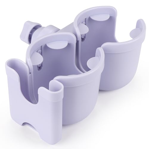 Accmor Stroller Cup Holder with Phone Holder, Bike Cup Holder, Walker Scooter Wheelchair Cup Holder Attachment, Universal Cup Holder for Uppababy Graco Strollers - color: Double Holder-All Orchid Purple