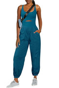 ReachMe Womens Running Onesie Athletic Romper Pants Hiking Outfits One Piece Workout Jumpsuits with Pockets - color: Teal Blue, size: Medium