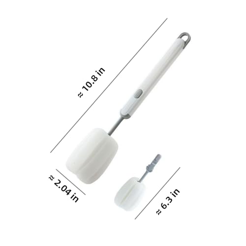 Bottle Brush Long Handle Cup Cleaner Brush Sponge Bottle Scrubber Detachable Handle Portable Sponge Cleaning Brush for Cups Wine Glasses Water Bottles Baby Bottles and Vacuum Flasks (White) - color: White