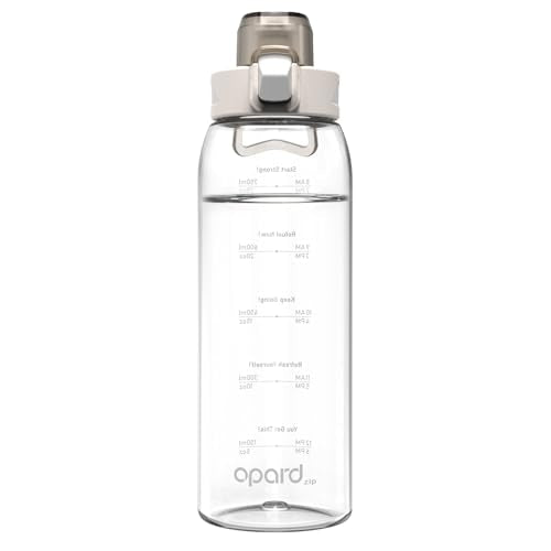 Opard Zip 30oz Plastic Water Bottle Dishwasher Safe, Leakproof Flip-Top Lid, BPA Free Tritan, Wide Mouth Reusable Sports Water Bottle for Gym Hiking Commuting Outdoor Travel and School - color: Clear Cream, style: 30 Ounces