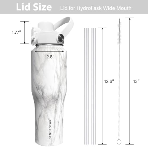 SENDESTAR Straw Lid for Hydroflask Wide Mouth Water Bottle with 12,16,18,20,24,32,40,64 oz, Auto Flip Straw Top Cap fit Most Wide Mouth Bottles, Sports Cap Water Bottle Accessories Top Replacement - color: White