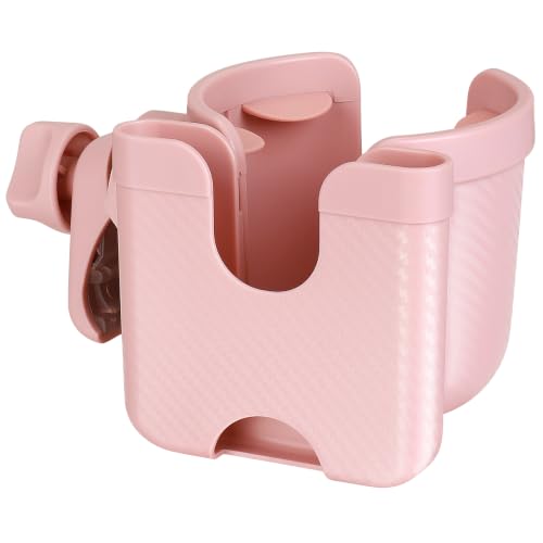 Accmor Stroller Cup Holder with Phone Holder, Bike Cup Holder, Walker Scooter Wheelchair Cup Holder Attachment, Universal Cup Holder for Uppababy Graco Strollers - color: All Light Pink Carbon Fiber Texture