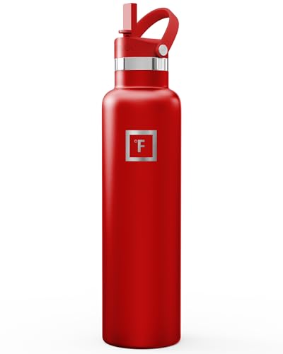 IRON °FLASK 24 oz Narrow Mouth Water Bottle with Straw - color: Fire Red