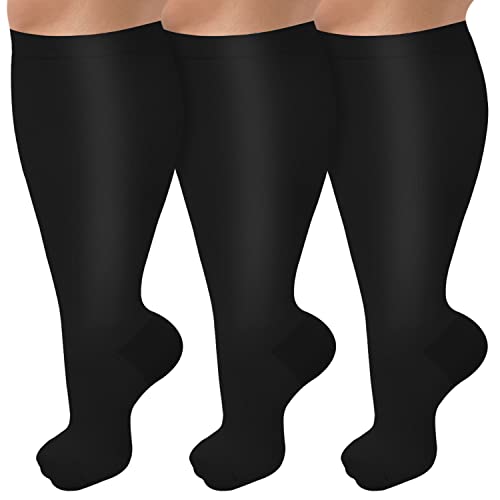 CTHH Wide Calf Compression Socks for Women Men Plus Size Knee High Stocking - color: Black, size: 5X-Large