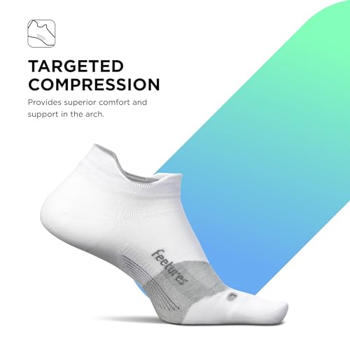 Feetures Elite Ultra Light No Show Tab Ankle Socks - Sport Sock with Targeted Compression - color: New White (3 Pack), size: Medium