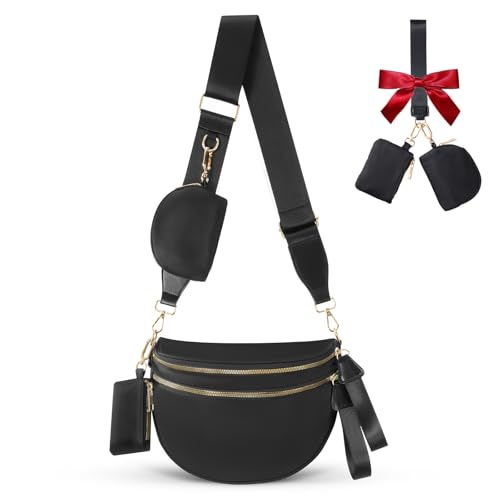 Cross Body Bag for Women Bum Bag Checkered Belt Bags Fanny Packs for Girls Travel Purse Fashion Waist Packs Crossbody Nylon Purse Trendy Shoulder Bags for Womens - color: Black