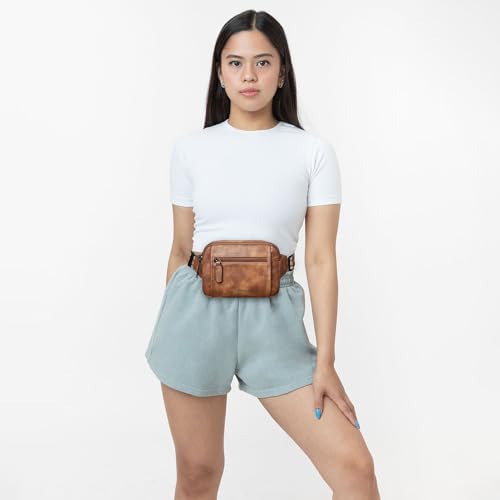 LATMAP 3L TRIPLE ZIP Fanny Packs Belt Bag For Women Men Crossbody Waist Pack Sling Chest Bum Travel Bag Purse Faux Leather Fashion Cute Brown - color: Brown