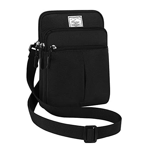 KAMO Multifunction Phone Waist Bag - Diagonal Cross Body Smart Phone Case Outdoor Bag with Triple Zip for Women & Men - color: Black