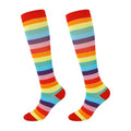 Junely Compression Socks for Women Knee High Striped Polka Dot Stockings - color: Rainbow