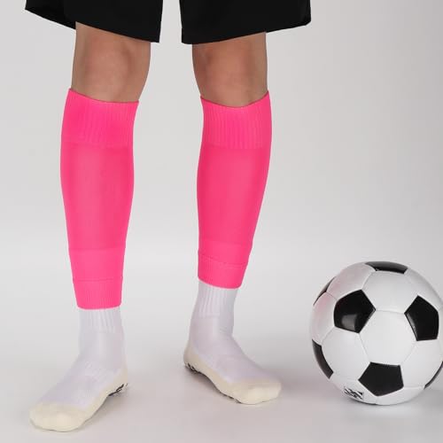 Ultrafun 3 Pairs Leg Sleeves Pre-cut Soccer Sleeves Compatible with Grip Socks Shin Guards Sleeves for Soccer Football - color: Rose Red, size: Medium