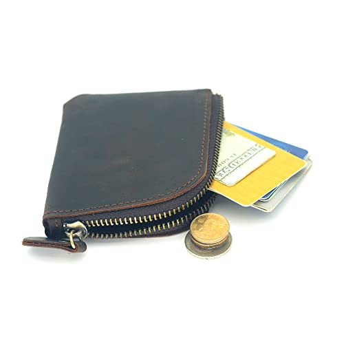 JJNUSA Genuine Leather Zipper Coin Purse Wallet With Key Car Smart Holder, Change Purse, Coin Pouch Holder For Men (Darkbrown) - color: Darkbrown
