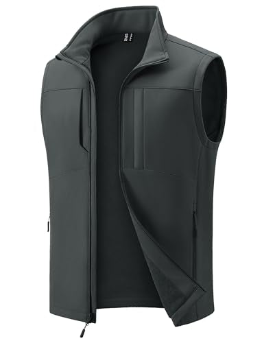MAGCOMSEN Men's Lightweight Softshell Vest Outerwear Fleece Golf Running - color: Dark Grey, size: XX-Large