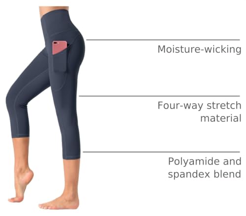 Dragon Fit Women's High Waisted Yoga Leggings 3 Pockets Workout Pants - color: Capri29-ink Blue, size: Small