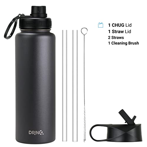 Drinco Stainless Steel Water Bottle Spout Lid Vacuum Insulated Double Wall Water Bottle Wide Mouth Leak Proof Keep Cold Sport Camping Hiking (40oz Black) - color: 40oz Black