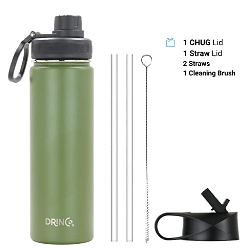 Drinco Stainless Steel Water Bottle Spout Lid Vacuum Insulated Double Wall Water Bottle Wide Mouth Leak Proof Keep Cold Sport Camping Hiking (22oz Forest) - color: 22oz Forest