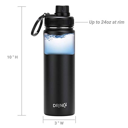 Drinco Stainless Steel Water Bottle Spout Lid Vacuum Insulated Double Wall Water Bottle Wide Mouth Leak Proof Keep Cold Sport Camping Hiking - color: 22oz Black