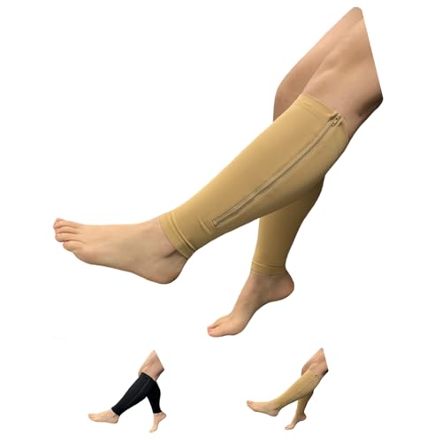 HealthyNees Seniors Care Footless 15-20 mmHg Compression Shin Calf Leg Men Women 1 Pair Zipper Sleeves (Nude, Large-X-Large) - color: Nude, size: Large-X-Large
