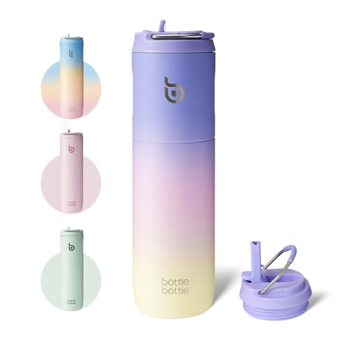 BOTTLE BOTTLE Insulated Water Bottle 24oz with Straw Lid and Handle Sports - color: Purple pink yellow