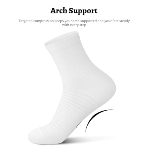 Compression Running Ankle Socks Men & Women 6 Pairs Quarter Cycling Socks - color: White (6 Pairs), size: Large-X-Large