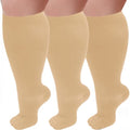 3 Pairs Plus Size Wide Calf 20-30 mmHg Knee High Compression Socks - color: 02-3 Nude, size: 4X-Large