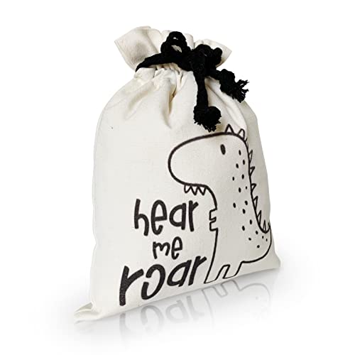 Gather & Knot Drawstring Gift Bags | Premium Canvas | 20" Large 12" Small | Reusable Fabric Wrap for Baby Shower or Boy Birthday | Dinosaur - color: Dinosaur