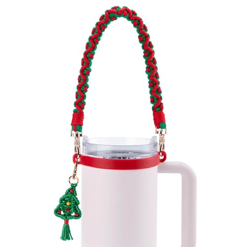 Water Bottle Handle Strap for Stanley Cup, Owala and Most 12-40oz Bottles - color: Christmas Green