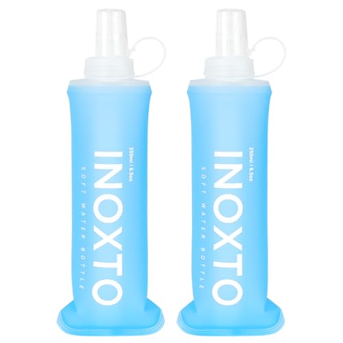 INOXTO Soft Flask,Collapsible Soft Water Bottles for Hydration Vests and Running Packs, Soft Flask Running Bottles for Hiking Cycling(250/500 ml) (2 PCS 250ML) - size: 2 PCS 250ML