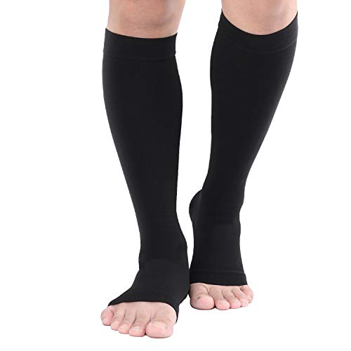TOFLY Compression Socks For Women & Men Open Toe Knee High 20-30mmHg - color: 20-30mmhg Open-toe Black, size: Large