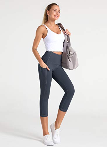 Dragon Fit Women's High Waisted Yoga Leggings 3 Pockets Workout Pants - color: Capri29-ink Blue, size: Small