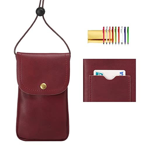 Cell Phone Neck Pouch, PU Leather Carrying Bag with Credit Card Holder Adjustable Strap, Small Travel Purse for iPhone 11 XR XS Max SE 8 7 6 Plus, Galaxy S10 S7 Edge A10 J7, Moto G6 (Red) - color: 01 Red