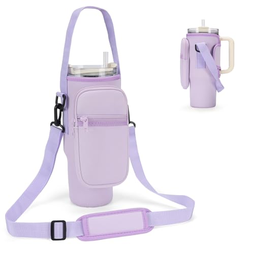 GOEWY Water Bottle Carrier Bag for Stanley Cup 40/30oz with Phone Pockets - color: Purple, size: 30oz