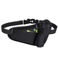 Water Bottle Waist Pack 2 Zippered Pockets – Reflective Running Belt for Hiking Cycling, Adjustable Breathable Mesh with Earphone Port(Black) - color: Black