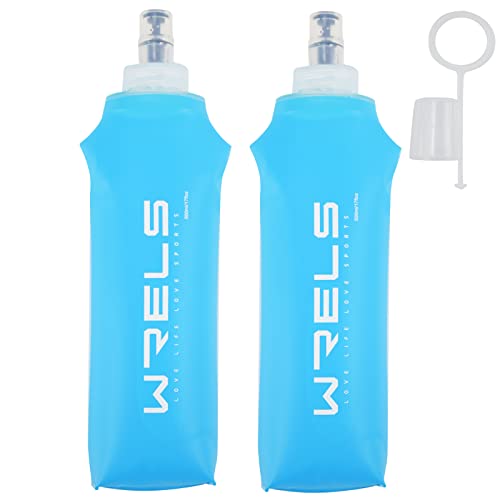 WRELS Soft Running Water Flask Soft Flasks Collapsible Soft Water Bottles Small BPA-Free for Sports Hiking Hydration Pack 5oz/8oz/17oz(SKY BLUE,17oz*2) - color: Sky Blue, style: 500ml/17oz-2 Pack