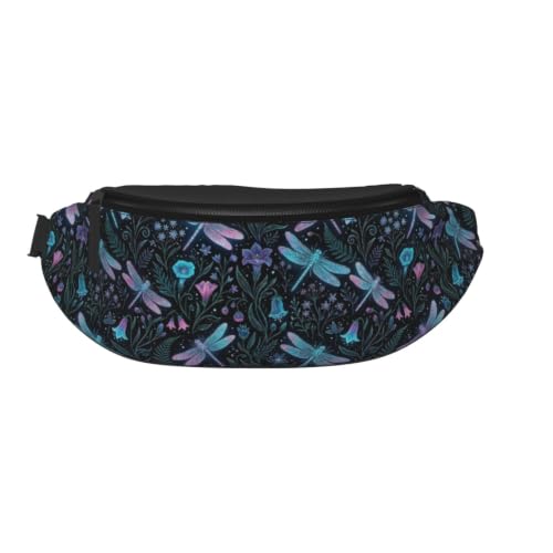 Dujiea Fanny Pack, Botanical Dragonflies Waist Bag With Headphone Hole Belt Bag Adjustable Sling Pocket Fashion Hip Bum Bag For Women Men Kids Outdoors Casual Travelling Hiking Cycling - color: Botanical Dragonflies