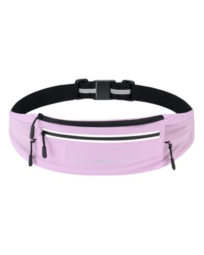 Lightweight Running Belt, Water-Resistant Waist Pack for Women & Men, 4-Zone Organization Fits Up to 7" Phone, Reflective Strips Design for Marathon Training, Jogging, Hiking, Commuting - color: Lilac Purple