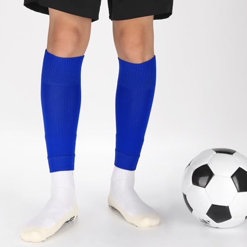 Ultrafun 3 Pairs Leg Sleeves Pre-cut Soccer Sleeves Compatible with Grip Socks Shin Guards Sleeves for Soccer Football - color: Blue, size: Large