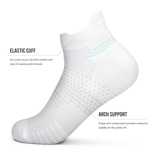 PAPLUS Ankle Compression Socks for Women, 6 Pairs Cushioned Running Socks - color: White（6 Pairs）, size: Small-Medium