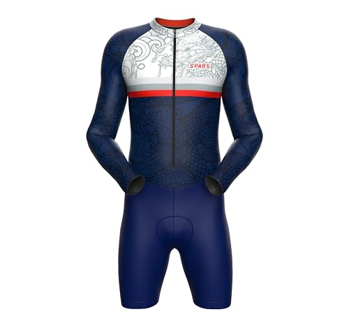 Sparx Long Sleeve Winter Cycling Thermal Skinsuit Pro Team Bicycle Suit Bike Racing Suit Cycle Kit 3D Pad - color: Navy Dragon, size: Medium