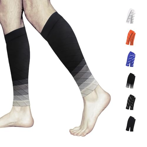 Leg Calf Compression Sleeve for Men Women Footless Sock - color: Black&gray