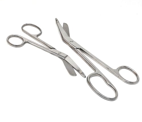 Set of 2 pcs One Large Ring Bandage Scissors 5.5" + 7.25", Stainless Steel For Vet Tech Nurse Made of Premium Quality Stainless Steel (Silver) - color: Silver