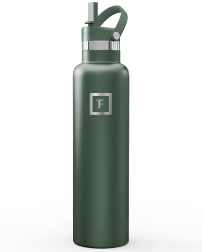 IRON °FLASK 24 oz Narrow Mouth Water Bottle with Straw - color: Dark Pine